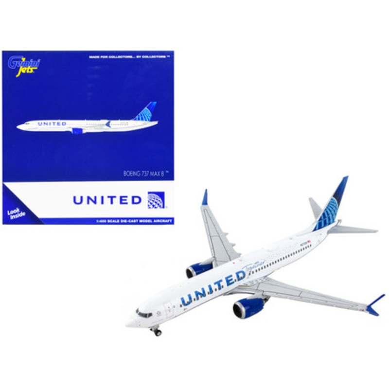 Boeing 737 MAX 8 Commercial Aircraft "United Airlines - Being United Together" White with Blue Tail 1/400 Diecast Model Airplane by GeminiJets
