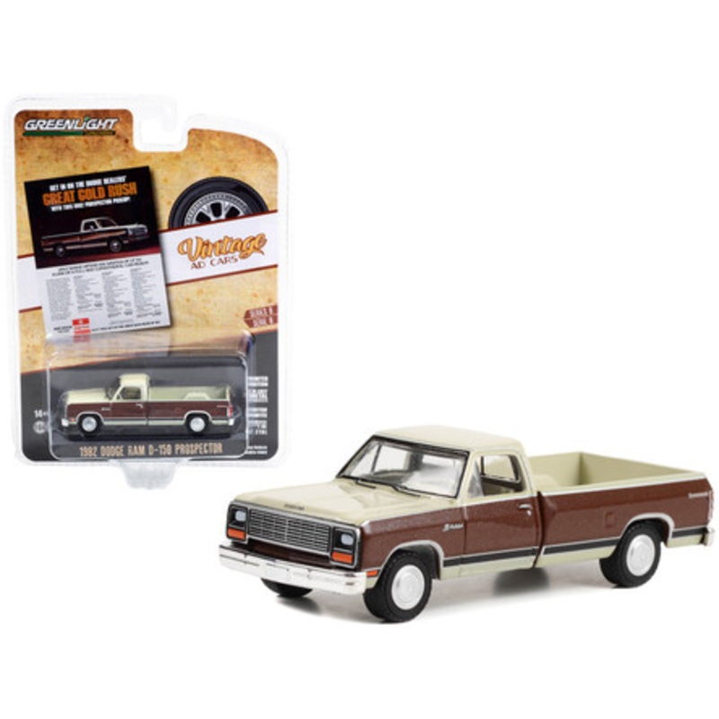 1982 Dodge Ram D-150 Prospector Pickup Truck Brown Metallic and Tan "Get In On The Dodge Dealers' Great Gold Rush" "Vintage Ad Cars" Series 8 1/64 Diecast Model Car by Greenlight