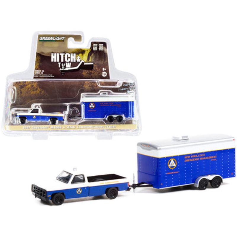 1987 Chevrolet M1008 Pickup Truck Blue and White with Communications Trailer (SEMO) "New York State Emergency Management Office" "Hitch & Tow" Series 22 1/64 Diecast Model Car by Greenlight