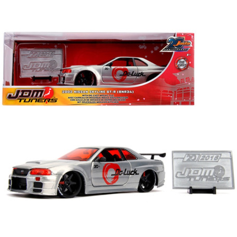2002 Nissan Skyline GT-R (BNR34) Raw Metal "JDM Tuners" "Jada 20th Anniversary" 1/24 Diecast Model Car by Jada