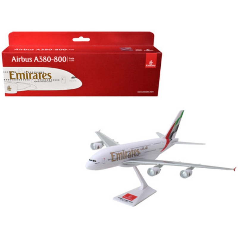 Airbus A380-800 Commercial Aircraft "Emirates Airlines" White with Striped Tail (Snap-Fit) 1/250 Plastic Model by Skymarks