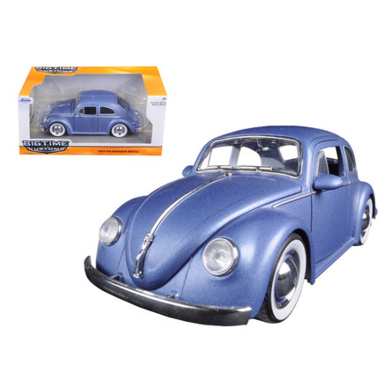 1959 Volkswagen Beetle Satin Metallic Matt Blue with Baby Moon Wheels 1/24 Diecast Model Car by Jada