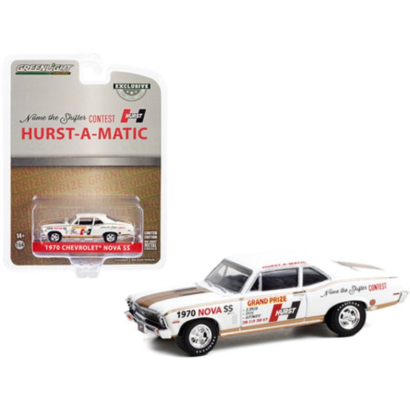 1970 Chevrolet Nova SS "Hurst-A-Matic" Grand Prize Car White "Name the Shifter Contest" "Hobby Exclusive" 1/64 Diecast Model Car by Greenlight