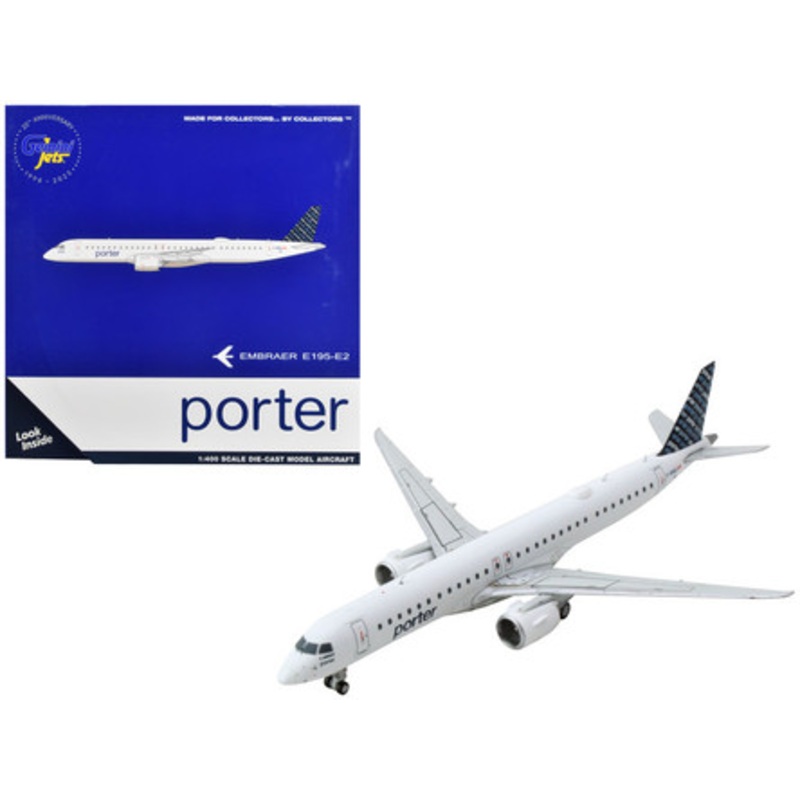 Embraer E195-E2 Commercial Aircraft "Porter Airlines" White with Blue Tail 1/400 Diecast Model Airplane by GeminiJets