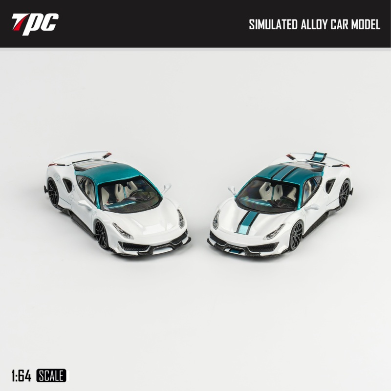 [Preorder] TPC 1:64 Novitec Ferrari 488 Pista (3 Versions) White And Green Top With Stripes