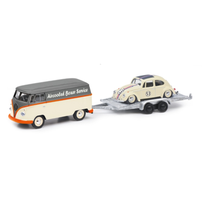 1/64 Schuco 3-Car Set: Volkswagen VW T1 with Trailer and VW Beetle #53 Car Model