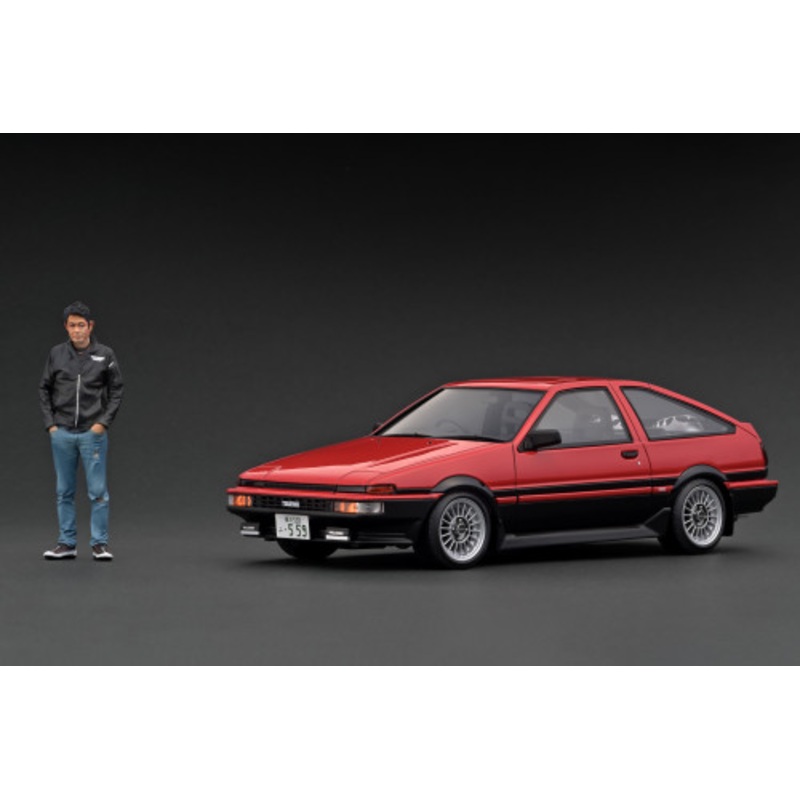 1/18 Ignition Model Toyota Sprinter Trueno 3-Door GT Apex AE86 (Red) Car Model with Mr.Orido Figure