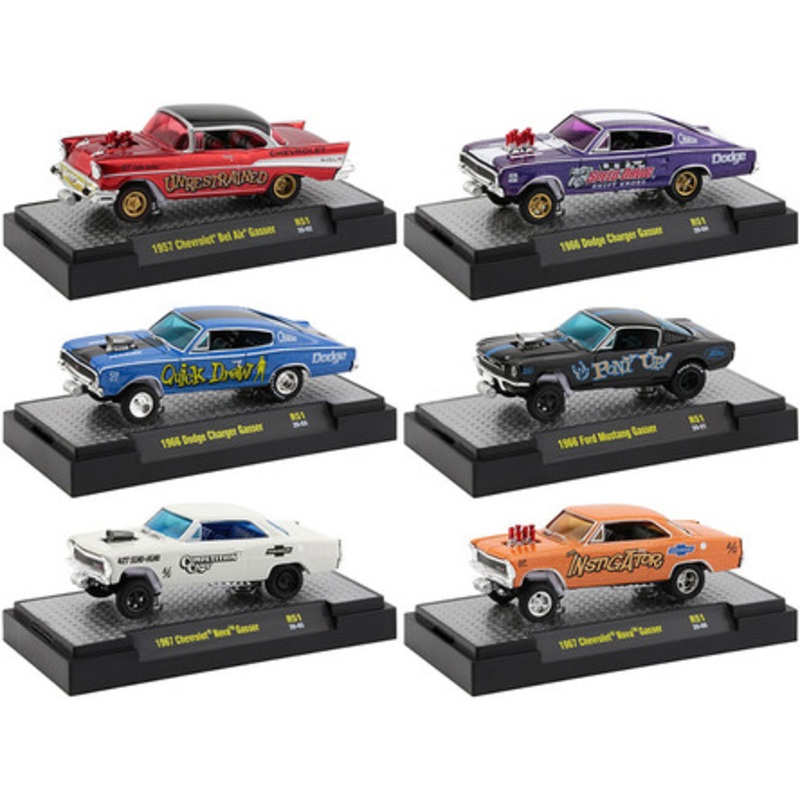 "Gassers" Release 51, Set of 6 Cars IN DISPLAY CASES 1/64 Diecast Model Cars by M2 Machines