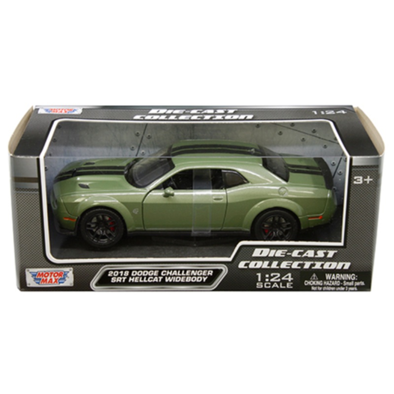 2018 Dodge Challenger SRT Hellcat Widebody (Green Metallic with black stripes) 1/24 Diecast Model Car by Motormax