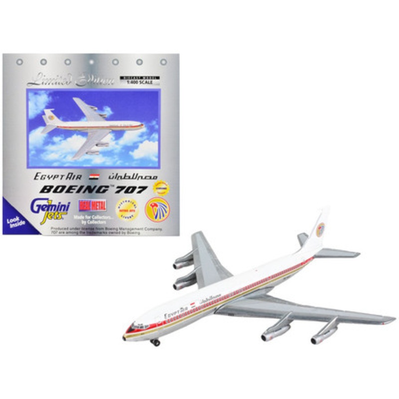 Boeing 707 Commercial Aircraft "EgyptAir" White with Red and Gold Stripes 1/400 Diecast Model Airplane by GeminiJets