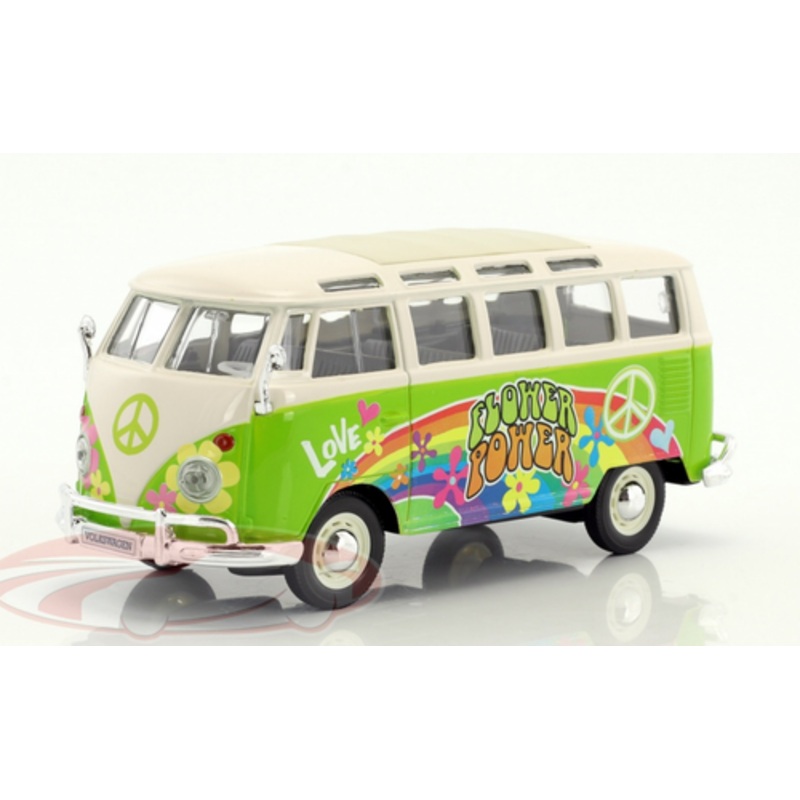 1/24 Maisto Volkswagen VW T1 Samba Bus Hippie Line Flower Power (Green) Diecast Car Model