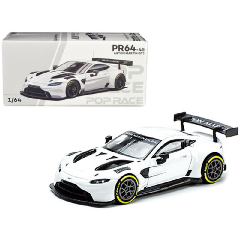 Aston Martin GT3 White 1/64 Diecast Model Car by Pop Race