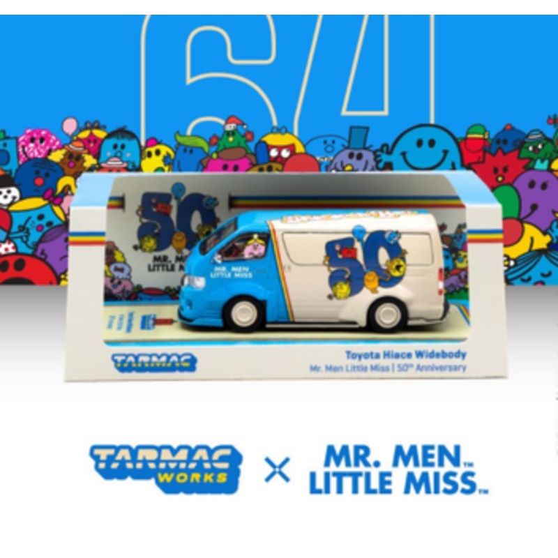 Toyota Hiace Widebody Van "Mr. Men Little Miss 50th Anniversary" (1971-2021) with METAL OIL CAN 1/64 Diecast Model Car by Tarmac Works
