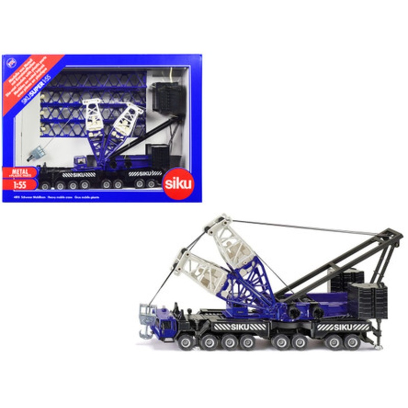Heavy Mobile Crane Blue and Black with Extenders and Lifting Block 1/55 Diecast Models by Siku