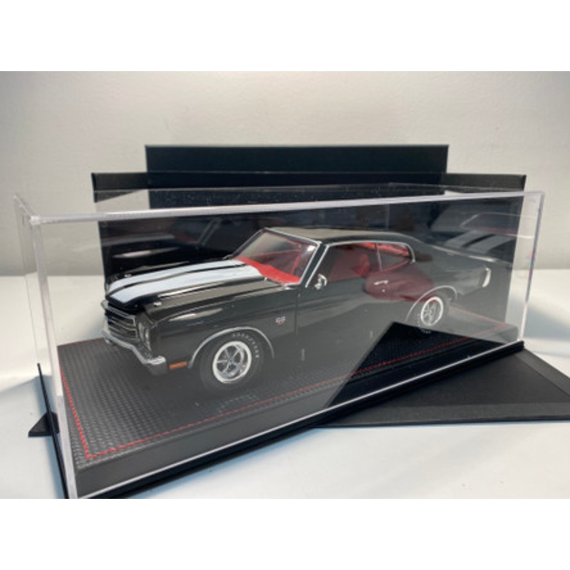 1/18 Auto World 1970 Chevrolet Chevelle SS Tuxedo (Black with White Stripes and Red Interior) "Hemmings Muscle Machines Magazine Cover Car" (May 2011) Diecast Car Model with Custom Display Case