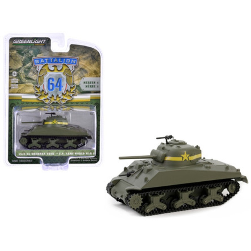 1943 M4 Sherman Tank "13th Armored Regiment 1st Armored Division Tunisia World War II" (1943) United States Army "Battalion 64" Series 4 1/64 Diecast Model Car by Greenlight