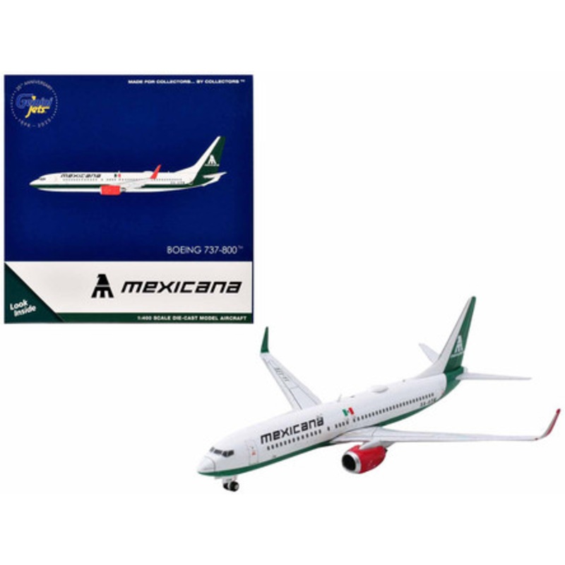 Boeing 737-800 Commercial Aircraft "Mexicana Airlines" (XA-ASM) White with Green Tail 1/400 Diecast Model Airplane by GeminiJets