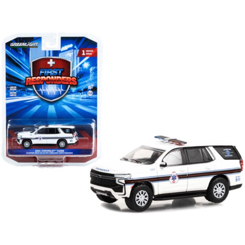 2021 Chevrolet Tahoe White with Stripes "Blooming Grove Volunteer Ambulance Corps Paramedic Washingtonville New York" "First Responders" Series 1 1/64 Diecast Model Car by Greenlight