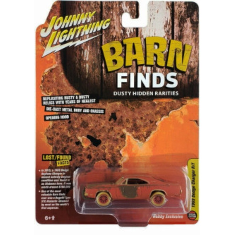 CHASE CAR 1/64 Johnny Lightning 1969 Dodge Charger R/T Orange (Unrestored) "Barn Finds" Diecast Car Model