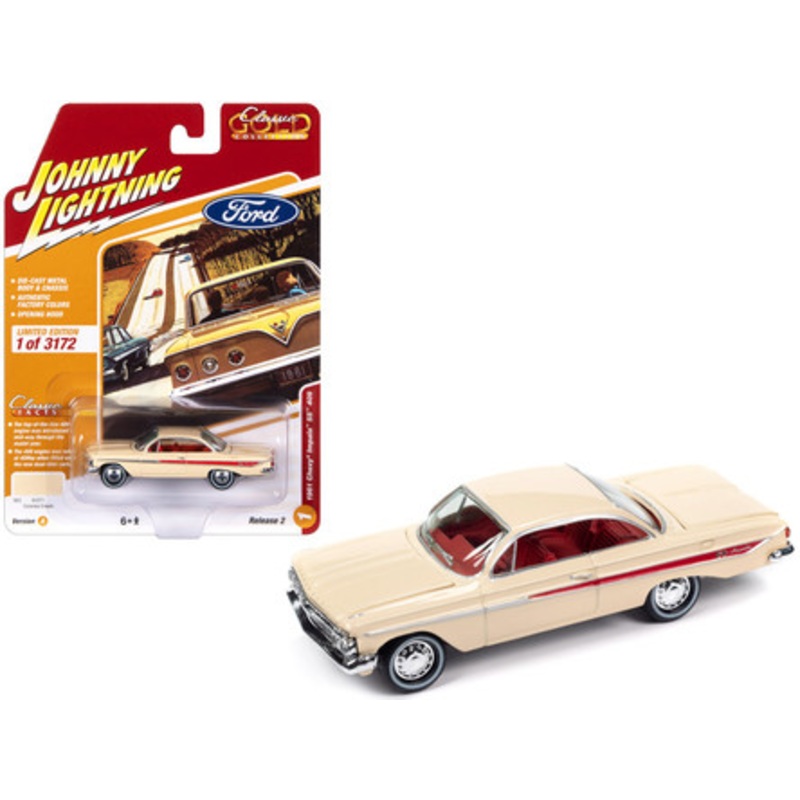1961 Chevrolet Impala SS 409 Coronna Cream with Red Stripes and Interior "Classic Gold Collection" 2023 Release 2 Limited Edition to 3172 pieces Worldwide 1/64 Diecast Model Car by Johnny Lightning