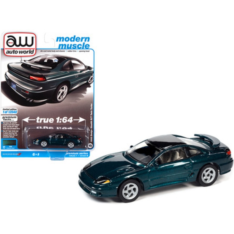 1992 Dodge Stealth R/T Twin Turbo Emerald Green Metallic with Black Top "Modern Muscle" Limited Edition to 12040 pieces Worldwide 1/64 Diecast Model Car by Autoworld