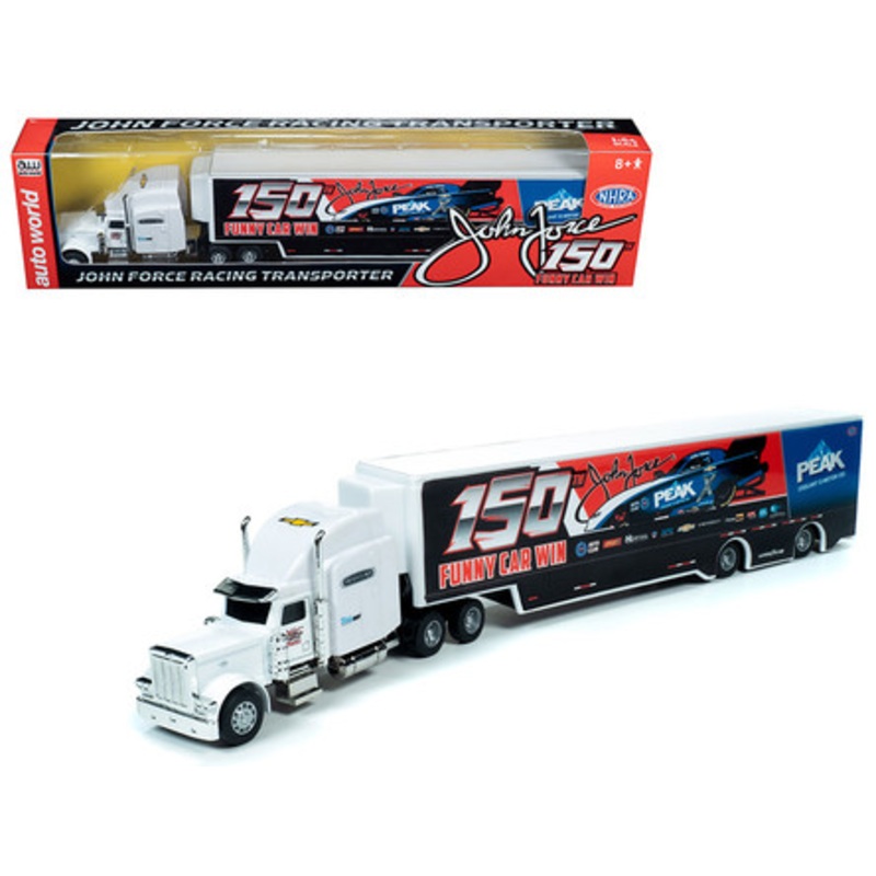 2019 Freightliner with Trailer "John Force 150th Funny Car Win" Transporter 1/64 Diecast Model by Autoworld