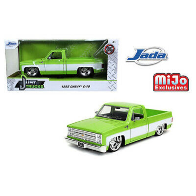 Jada 1/24 Just Truck Mijo Exclusives 1985 Chevy C-10 Custom with Sugar C. Wheels Green with White 2 Tone Limited 2,400