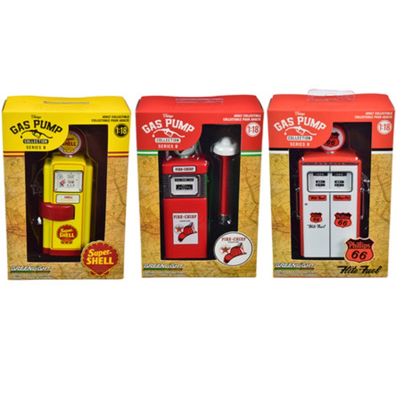 "Vintage Gas Pump" Set of 3 Pumps Series 8 1/18 Diecast Models by Greenlight
