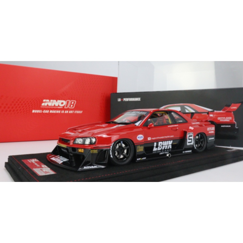 1/18 INNO NISSAN  SKYLINE "LBWK" (ER34) SUPER SILHOUETTE with display case and Base  SKYLINE "LBWK" (ER34) SUPER SILHOUETTE with display case and Base Resin Car Model