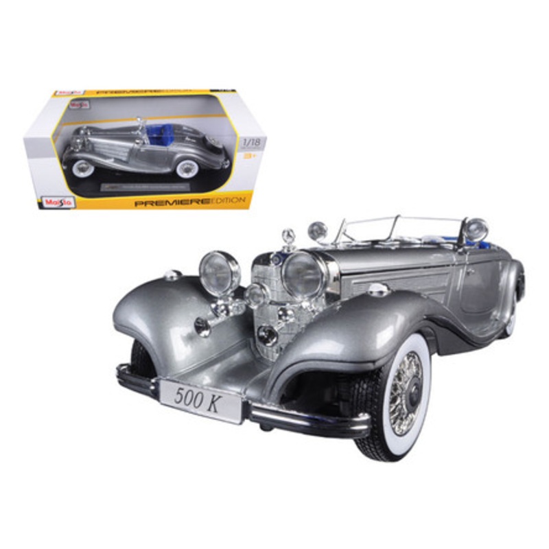 1/18 Maisto 1936 Mercedes 500K Special Roadster (Grey) Diecast Model Car