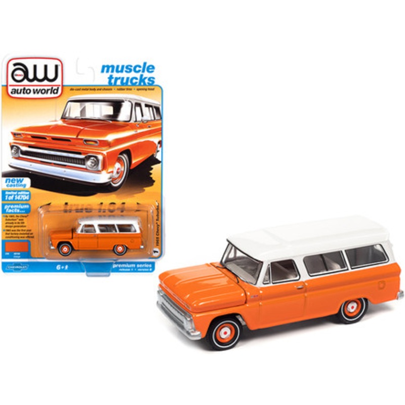 1965 Chevrolet Suburban Orange and White "Muscle Trucks" Limited Edition to 14704 pieces Worldwide 1/64 Diecast Model Car by Autoworld