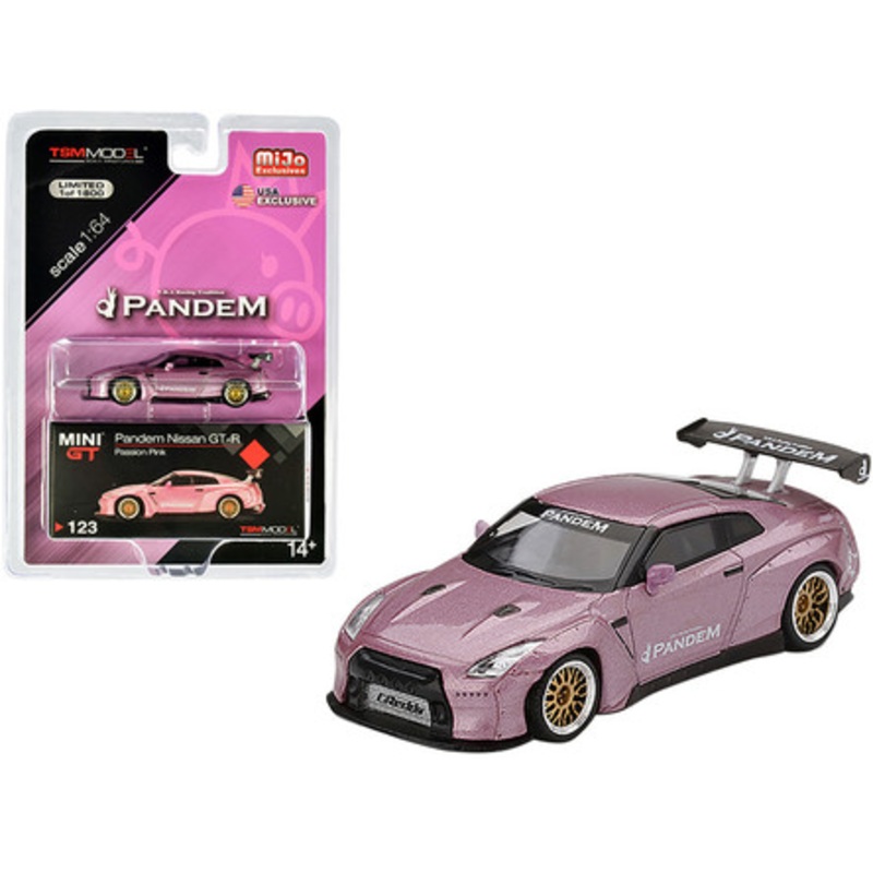 Nissan GT-R R35 "Pandem" with GT Wing Passion Pink Metallic Limited Edition to 1800 pieces Worldwide 1/64 Diecast Model Car by True Scale Miniatures