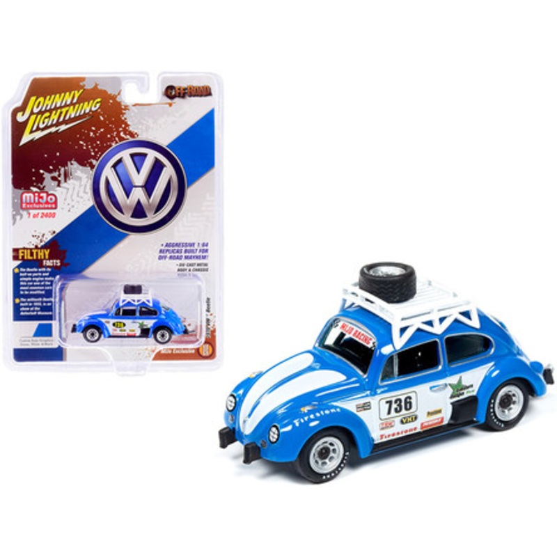 1970 Volkswagen Beetle Racing #736 with Roof Rack and Spare Tire Limited Edition to 2,400 pieces Worldwide 1/64 Diecast Model Car by Johnny Lightning