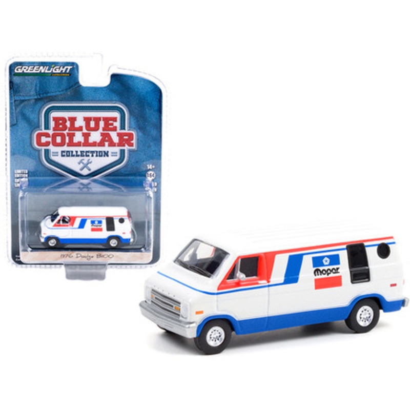 1976 Dodge B100 Van "Mopar" White with Red and Blue Stripes "Blue Collar Collection" Series 9 1/64 Diecast Model Car by Greenlight