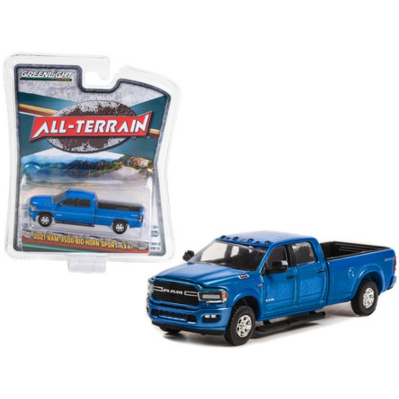 2021 Ram 3500 Big Horn Sport 4x4 Pickup Truck Hydro Blue Pearl "All Terrain" Series 13 1/64 Diecast Model Car by Greenlight