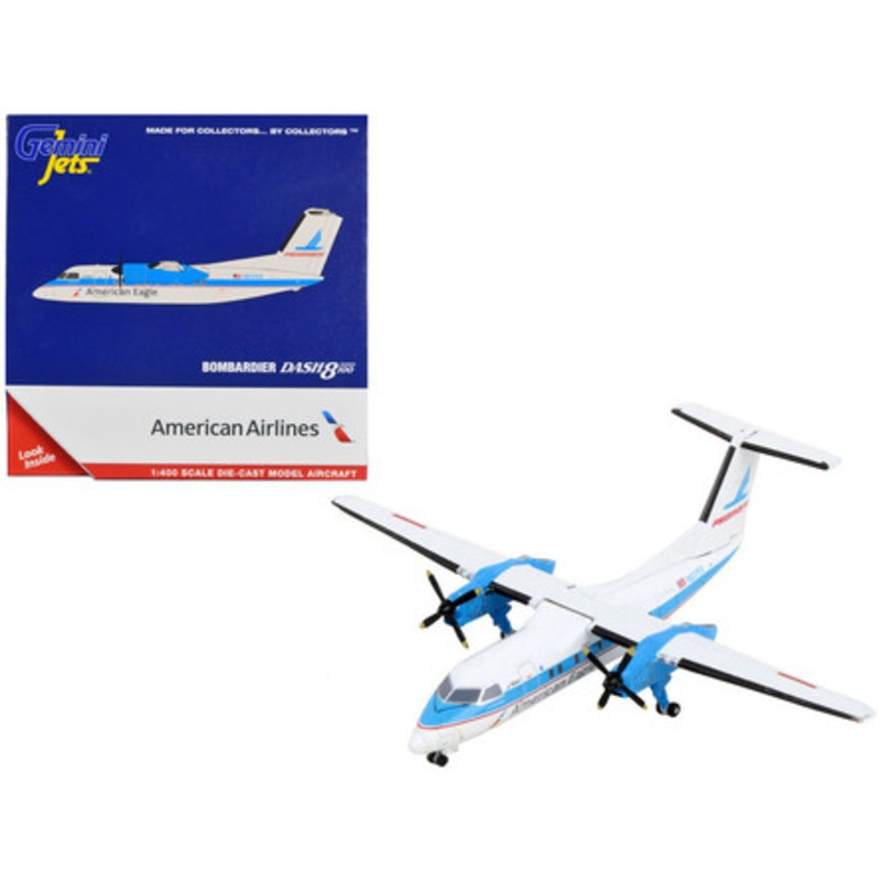 Bombardier Dash 8-100 Commercial Aircraft "American Airlines - American Eagle - Piedmont Airlines" White with Blue Stripes 1/400 Diecast Model Airplane by GeminiJets