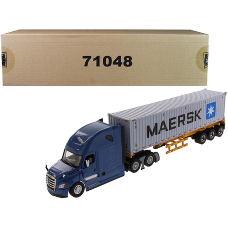 Freightliner New Cascadia Blue with Skeleton Trailer and 40' Dry Goods Sea Container "MAERSK" "Transport Series" 1/50 Diecast Model by Diecast Masters