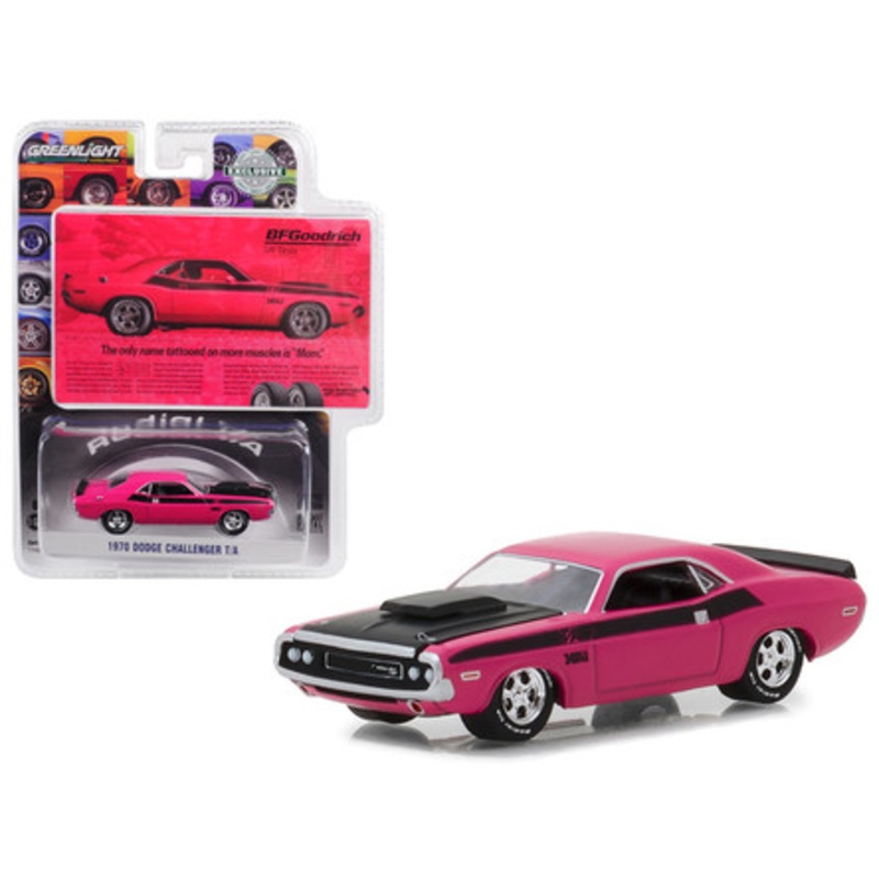 1970 Dodge Challenger Pink "The Only Name Tattooed on More Muscles is Mom" BFGoodrich Vintage Ad Cars Hobby Exclusive 1/64 Diecast Model Car by Greenlight