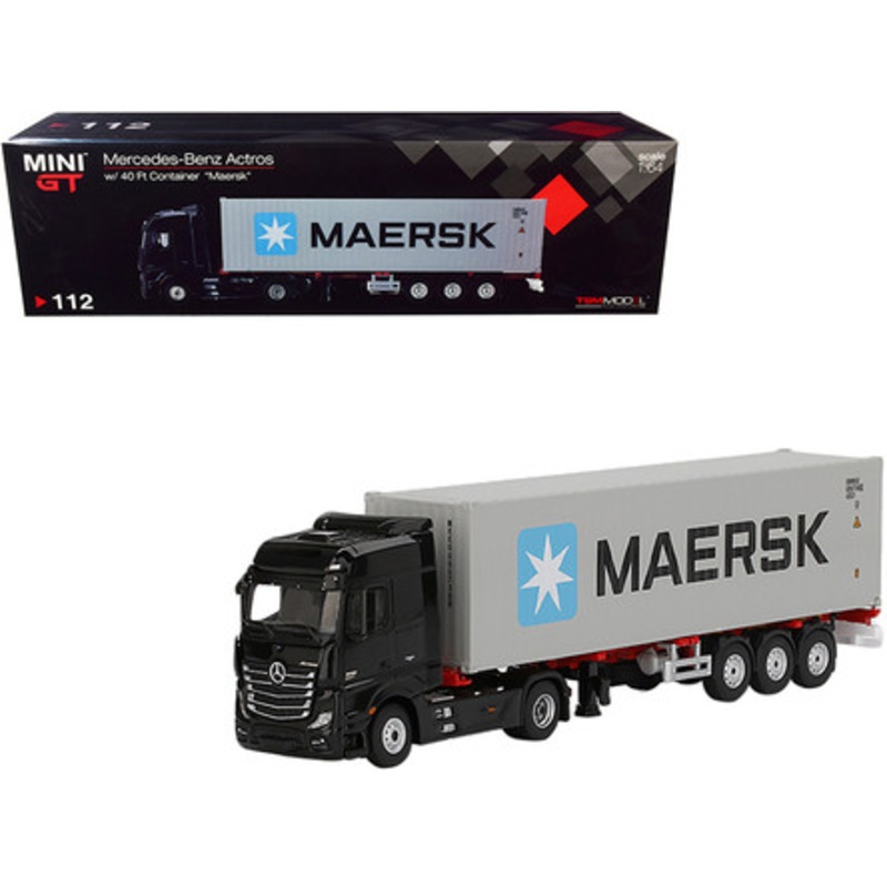Mercedes Benz Actros with Trailer and 40' Container "Maersk" Black and Gray 1/64 Diecast Model by True Scale Miniatures