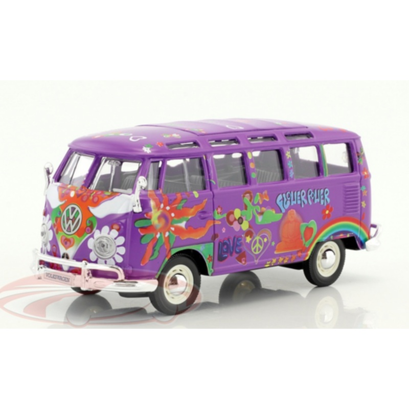 1/24 Maisto Volkswagen VW T1 Samba Bus Hippie Line Flower Power (Purple) Diecast Car Model