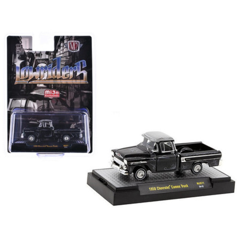 1/64 M2 Machines 1958 Chevrolet Cameo Pickup Truck Lowriders (Black) Diecast Car Model