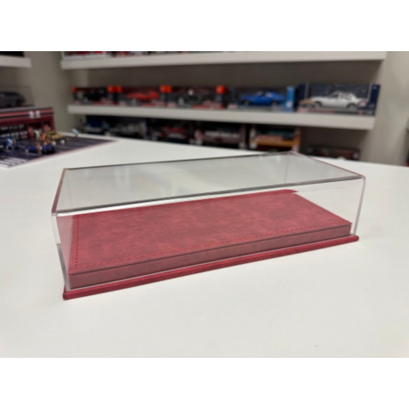 1/64 Red Leather Base Acrylic Cover Model Car Display Case (Fit 5 1/64 Models)