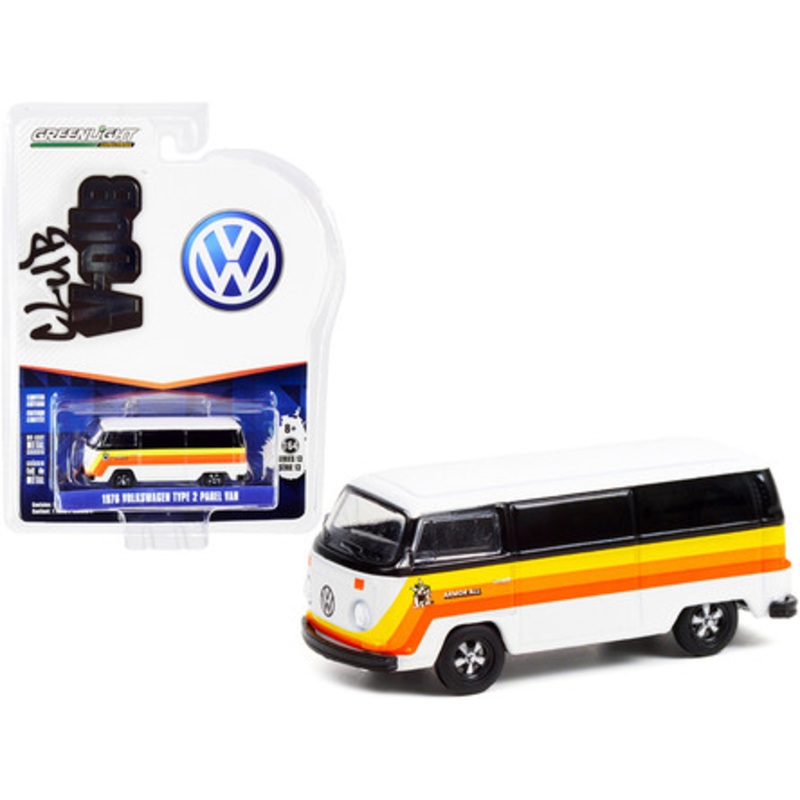 1976 Volkswagen Type 2 Panel Van "Armor All" White and Black with Stripes "Club Vee V-Dub" Series 13 1/64 Diecast Model Car by Greenlight
