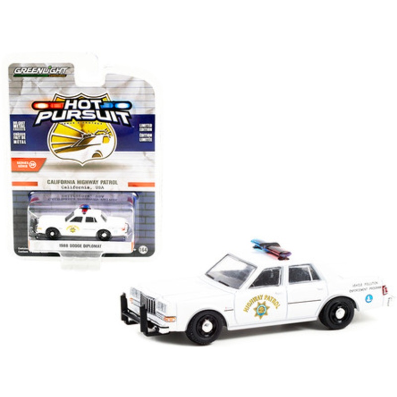 1988 Dodge Diplomat White Vehicle Pollution Enforcement Program CHP "California Highway Patrol" "Hot Pursuit" Series 39 1/64 Diecast Model Car by Greenlight
