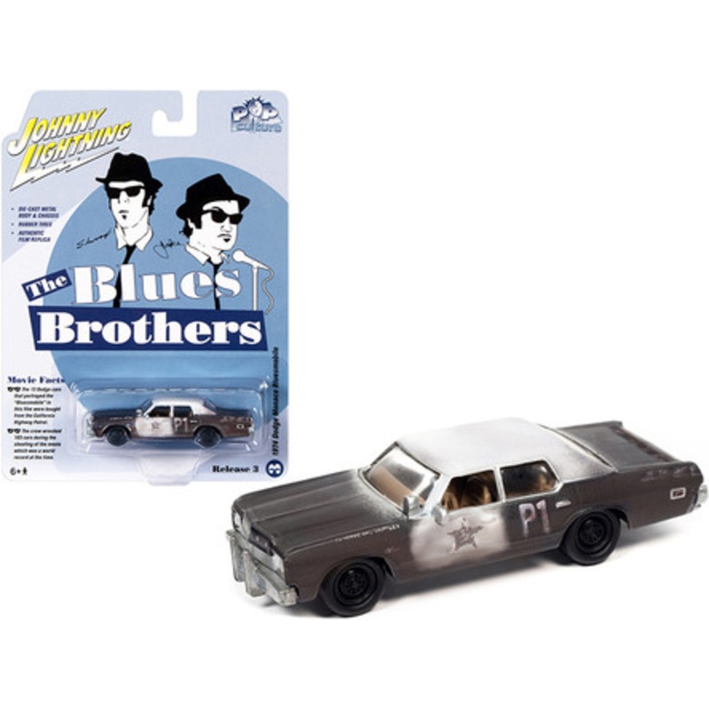 1974 Dodge Monaco "Bluesmobile" Black and White "The Blues Brothers" (1980) Movie "Pop Culture" Series 3 1/64 Diecast Model Car by Johnny Lightning