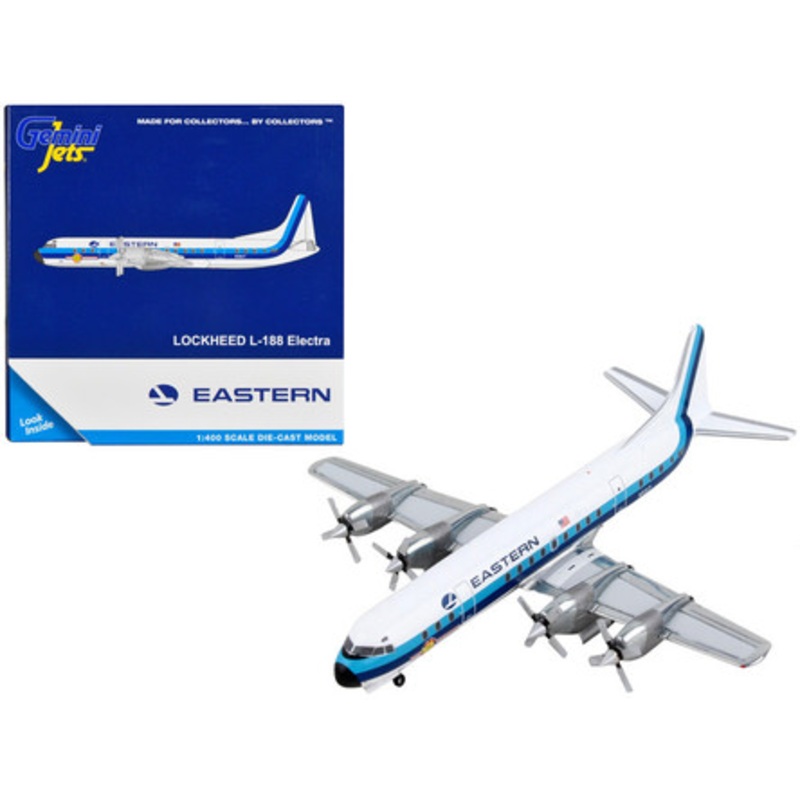 Lockheed L-188 Electra Commercial Aircraft "Eastern Air Lines" White with Blue Stripes 1/400 Diecast Model Airplane by GeminiJets