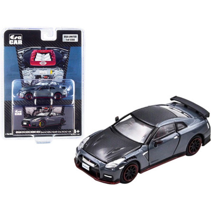 2022 Nissan GT-R (R35) Nismo RHD (Right Hand Drive) Stealth Gray Metallic and Carbon "Special Edition" Limited Edition to 1200 pieces 1/64 Diecast Model Car by Era Car