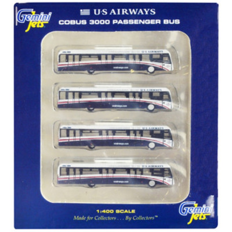 Cobus 3000 Passenger Bus White and Blue "US Airways Shuttle Bus" 4 Piece Set 1/400 Diecast Models by GeminiJets