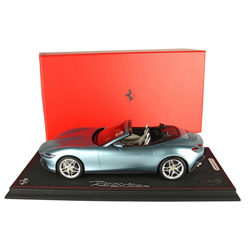 Ferrari Roma Spider (Open Roof) Celeste Tevere Blue Metallic with DISPLAY CASE Limited Edition to 180 pieces Worldwide 1/18 Model Car by BBR