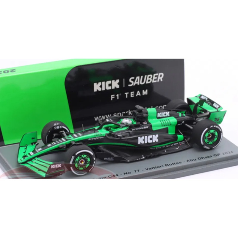 1/43 Spark 2024 Formula 1 Stake F1 Team Kick Sauber C44 #77 Stake F1 Team Kick Sauber Abu Dhabi GP Valtteri Bottas Last Race Car Model